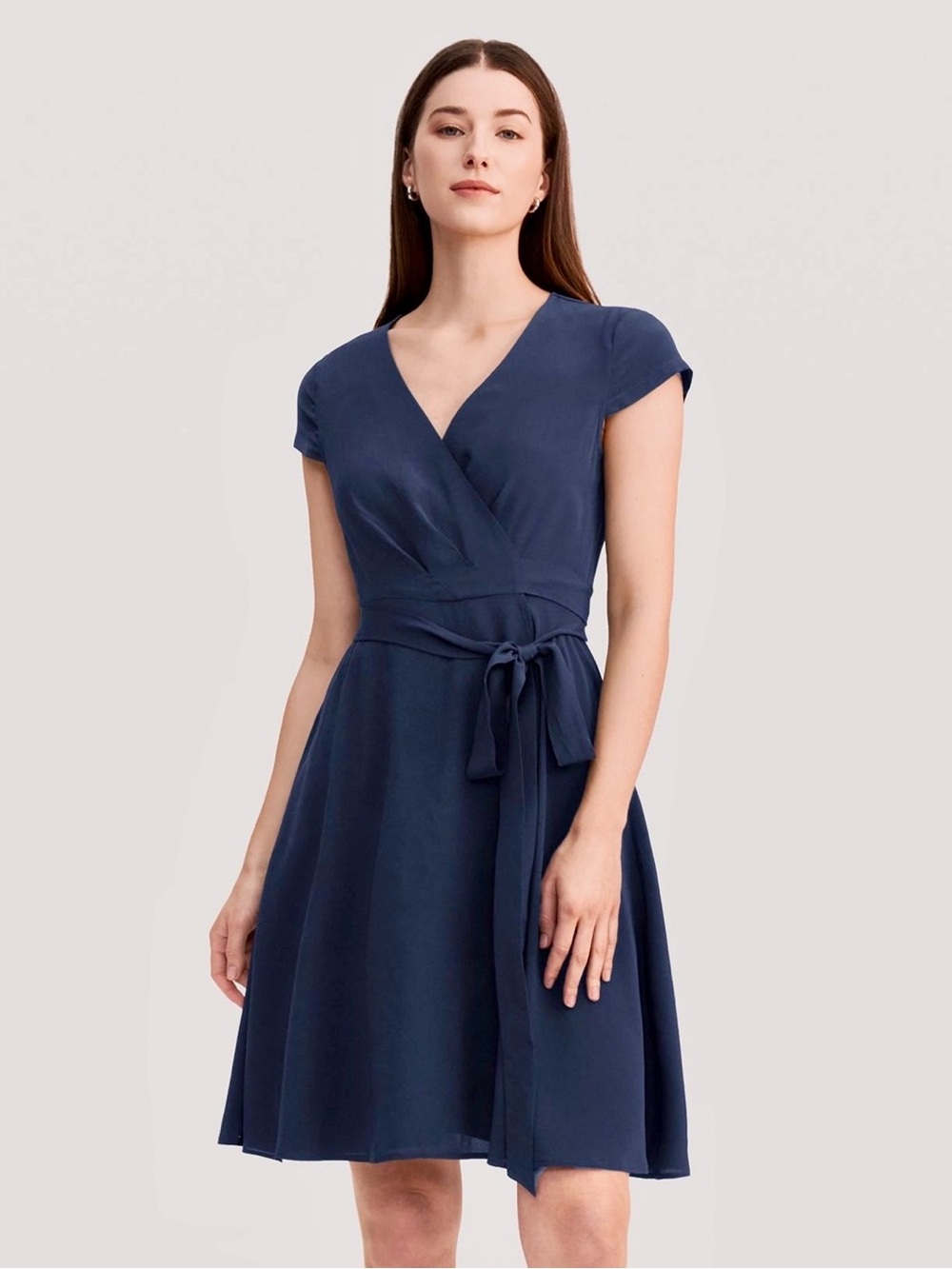 LILYSILK 100% Silk Crêpe De Chine Short Sleeve Wrap Dress
